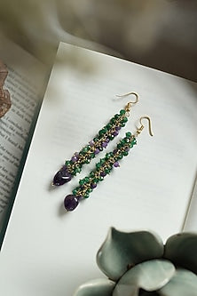 Gold Finish Onyx & Natural Stone Dangler Earrings
