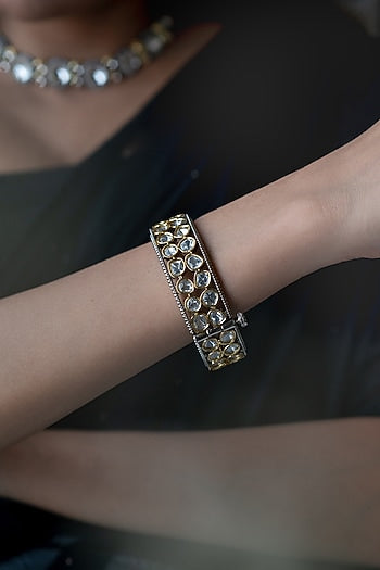 Black Rhodium Finish Kundan Polki Bangle