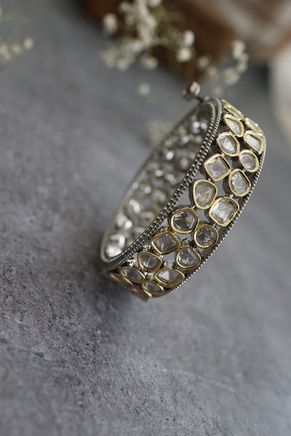 Black Rhodium Finish Kundan Polki Bangle