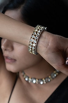 Black Rhodium Finish Kundan Polki Bangle