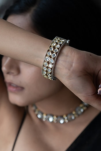 Black Rhodium Finish Kundan Polki Bangle