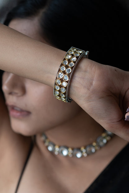 Black Rhodium Finish Kundan Polki Bangle