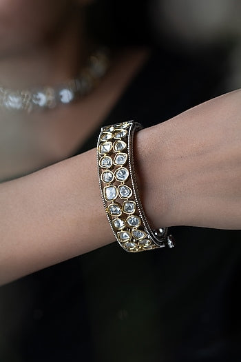 Black Rhodium Finish Kundan Polki Bangle