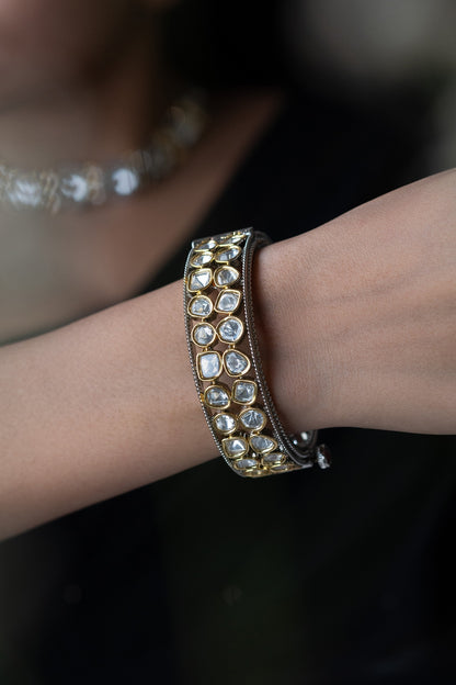 Black Rhodium Finish Kundan Polki Bangle