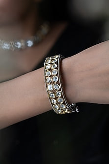 Black Rhodium Finish Kundan Polki Bangle