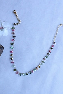 Gold Finish Multi-Colored Semi-Precious Stone Necklace