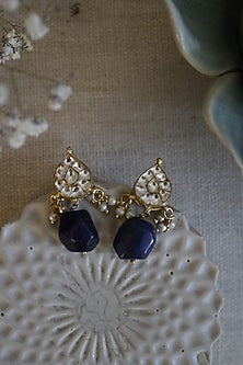 Gold Finish Agate & Kundan Polki Dangler Earrings