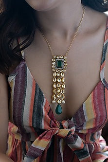 Gold Finish Kundan Polki & Pearl Necklace