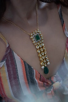 Gold Finish Kundan Polki & Pearl Necklace