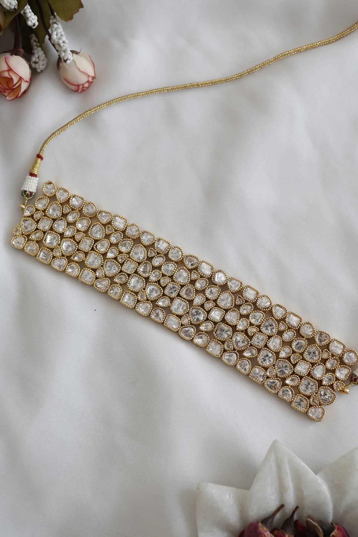 Gold Finish Kundan Polki Choker Necklace