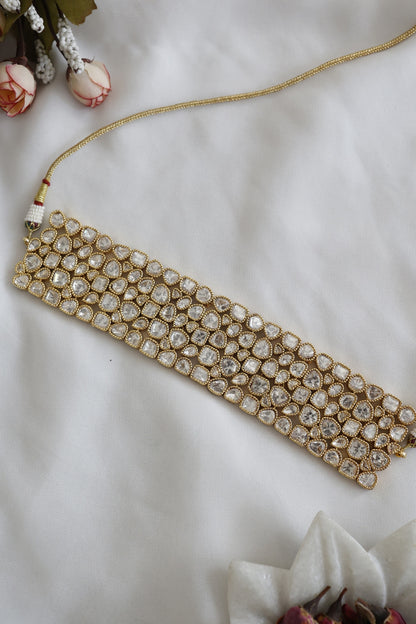 Gold Finish Kundan Polki Choker Necklace