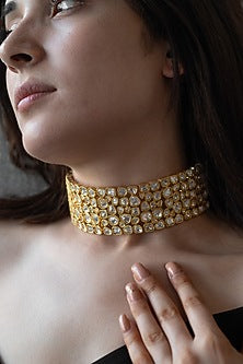 Gold Finish Kundan Polki Choker Necklace