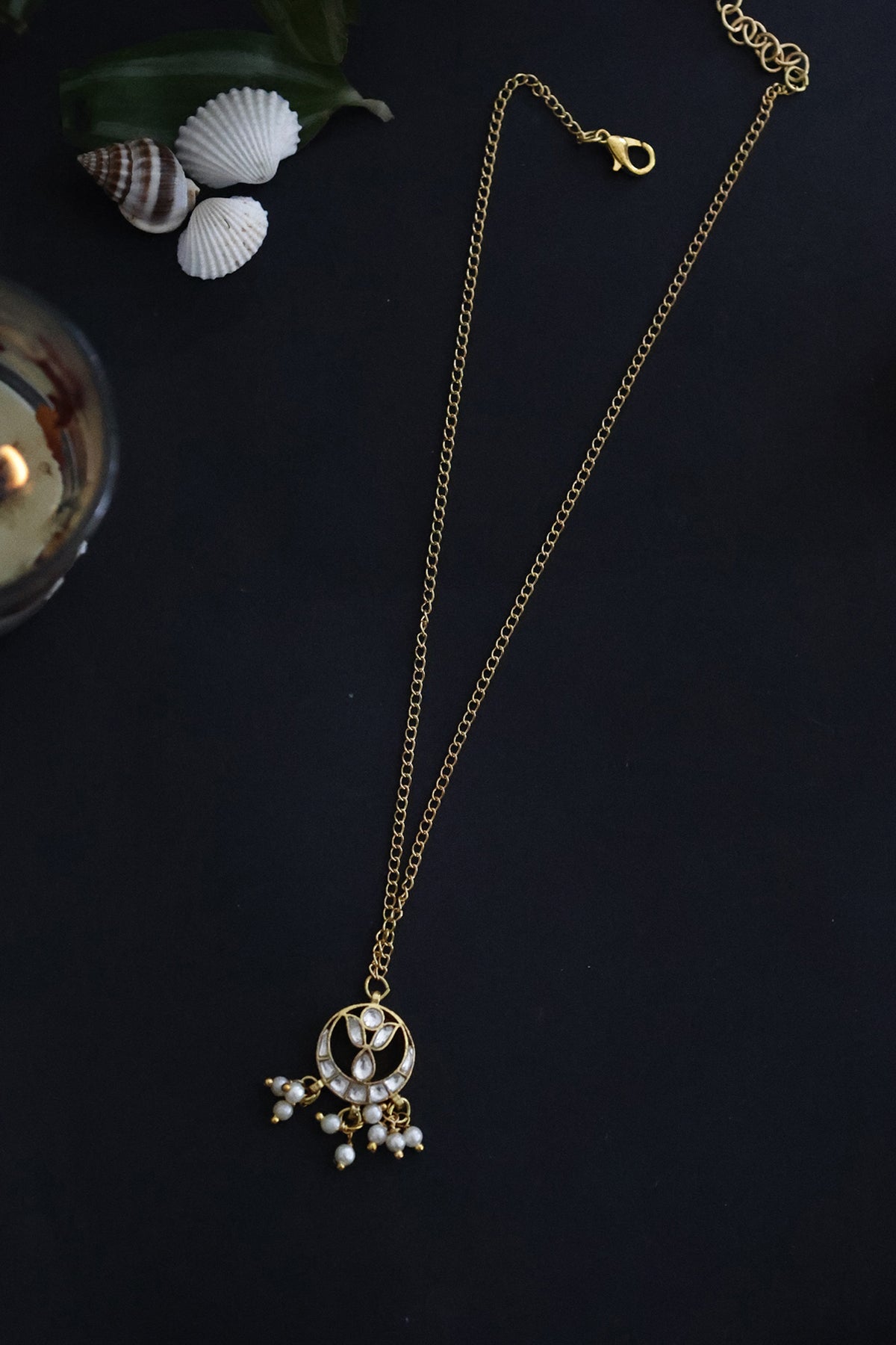 Gold Plated Kundan Polki Pendant Necklace