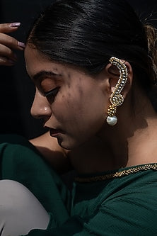 Gold Plated Kundan & Pearl Dangler Earrings