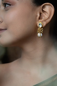 Gold Plated Kundan & Pearl Dangler Earrings