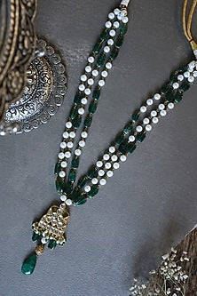 Gold Plated Kundan & Green Natural Stone Necklace