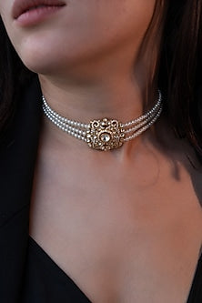 Gold Plated Polki & Pearl Choker Necklace