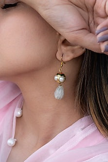 Gold Plated Pearl & Mint Stone Earrings