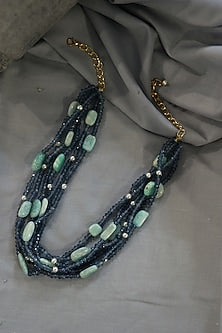 Gold Plated Blue Onyx & Agate Choker Necklace