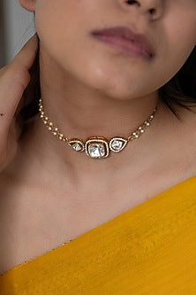 Gold Plated Kundan Polki Choker Necklace