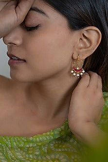 Gold Plated Kundan Polki & Pearl Earrings