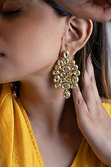 Gold Plated Kundan Polki Floral Earrings