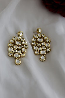 Gold Plated Kundan Polki Floral Earrings