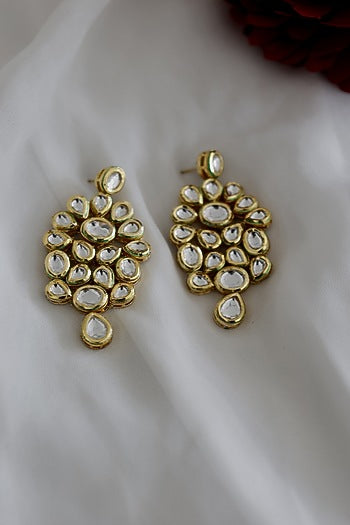 Gold Plated Kundan Polki Floral Earrings