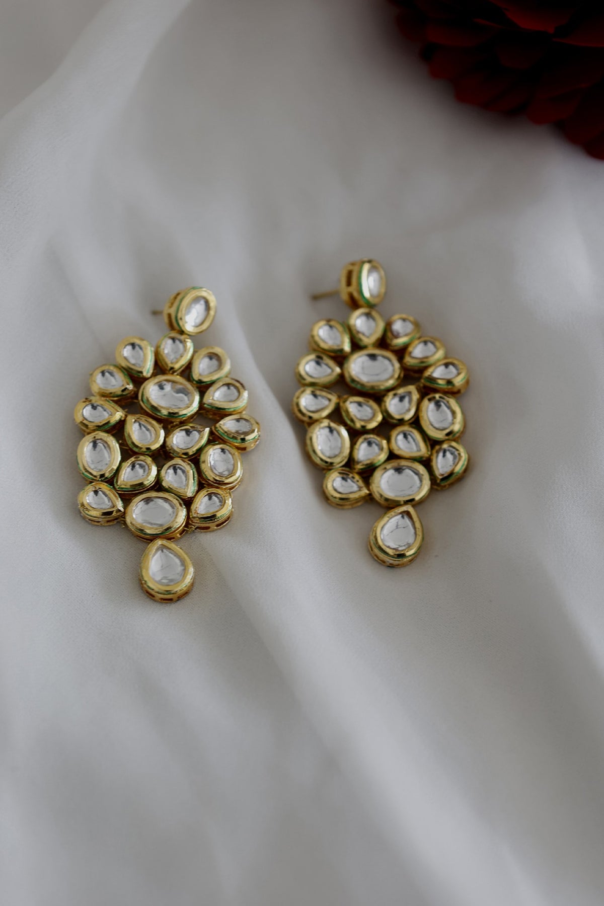 Gold Plated Kundan Polki Floral Earrings
