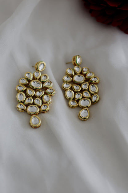 Gold Plated Kundan Polki Floral Earrings