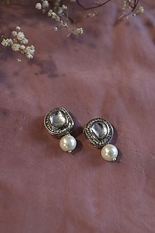 Rhodium Plated Polki & Cubic Zirconia Earrings