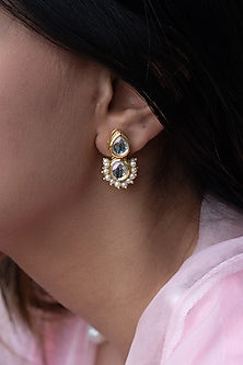 Gold Plated Kundan Polki & Pearl Earrings