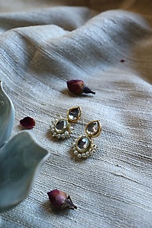 Gold Plated Kundan Polki & Pearl Earrings