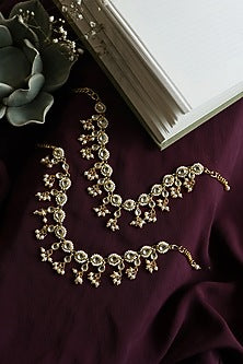 Gold Plated Kundan Polki & Pearl Anklets (Set Of 2)