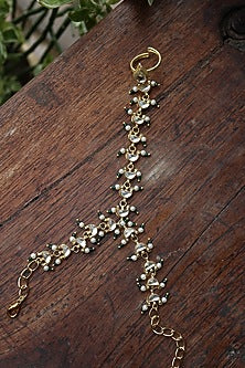 Gold Plated Kundan Polki & Green Onyx Hathphool