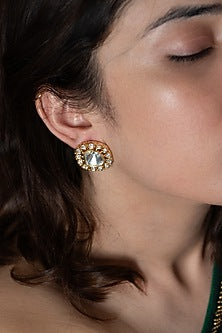 Gold Plated Kundan Polki Stud Earrings
