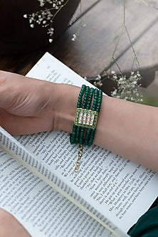 Gold Plated Green Kundan Polki & Natural Stone Bracelet
