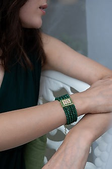 Gold Plated Green Kundan Polki & Natural Stone Bracelet