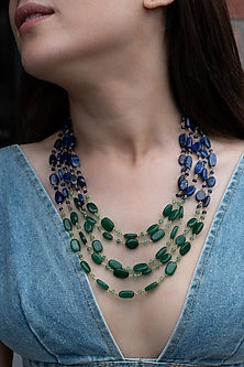 Gold Plated Lapis Lazuli & Green Natural Stone Layered Necklace