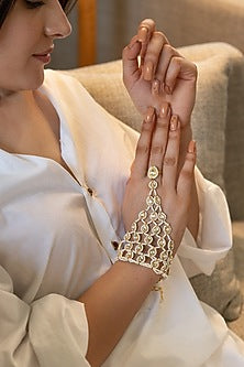 Gold Plated Kundan Polki & Seed Pearl Hathphool