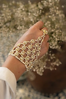 Gold Plated Kundan Polki & Seed Pearl Hathphool