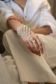 Gold Plated Kundan Polki & Seed Pearl Hathphool