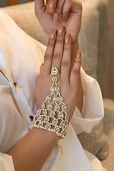 Gold Plated Kundan Polki & Seed Pearl Hathphool