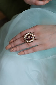 Gold Plated Ruby Stone Floral Ring