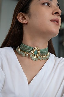 Gold Plated Mint Green Gemstone Choker Necklace