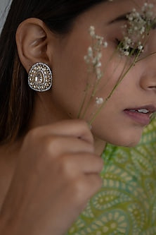 Two-Tone Plated Kundan Polki & Cubic Zirconia Stud Earrings