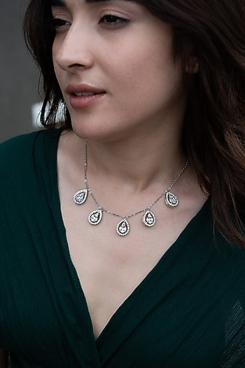 Rhodium Plated Kundan Polki Necklace