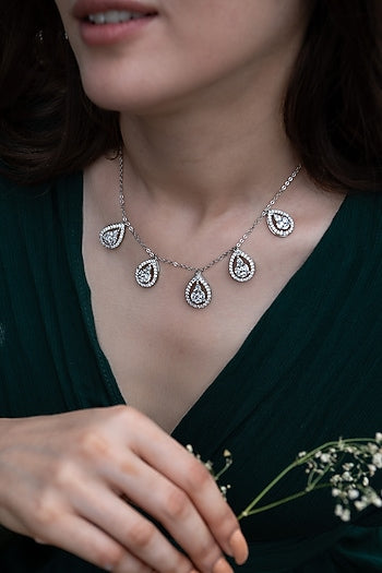 Rhodium Plated Kundan Polki Necklace