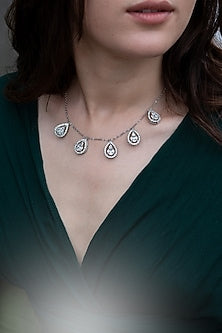 Rhodium Plated Kundan Polki Necklace