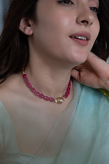 Gold Plated Red Kundan Polki & Agate Stone Choker Necklace